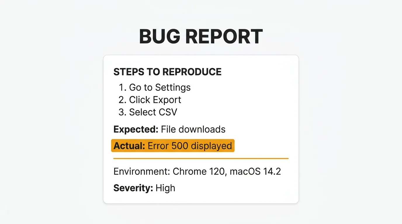 Bug report template with structured fields for reproduction steps