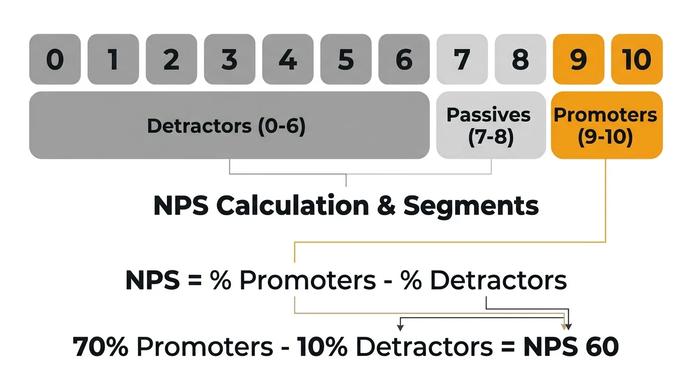 NPS survey scale with promoter, passive, and detractor zones