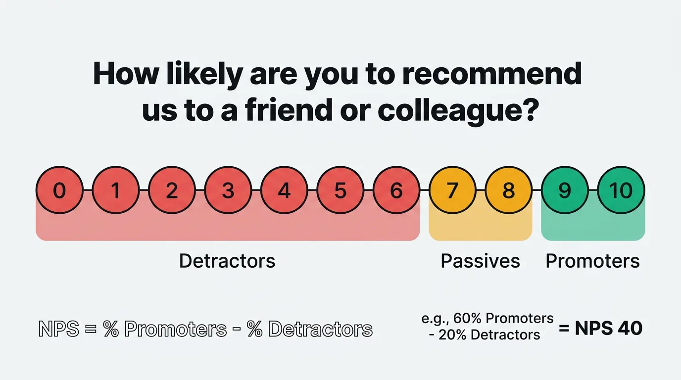 NPS scale from 0 to 10 with detractor, passive, and promoter zones color-coded